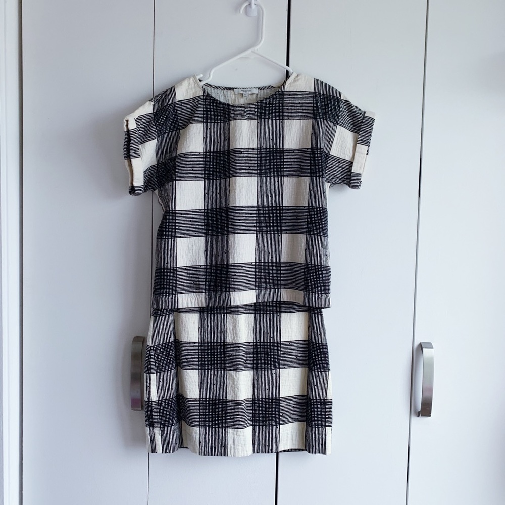 🖤🤍🖤Madewell Gingham Black and White Top+miniskirt Set 🤍🖤🤍